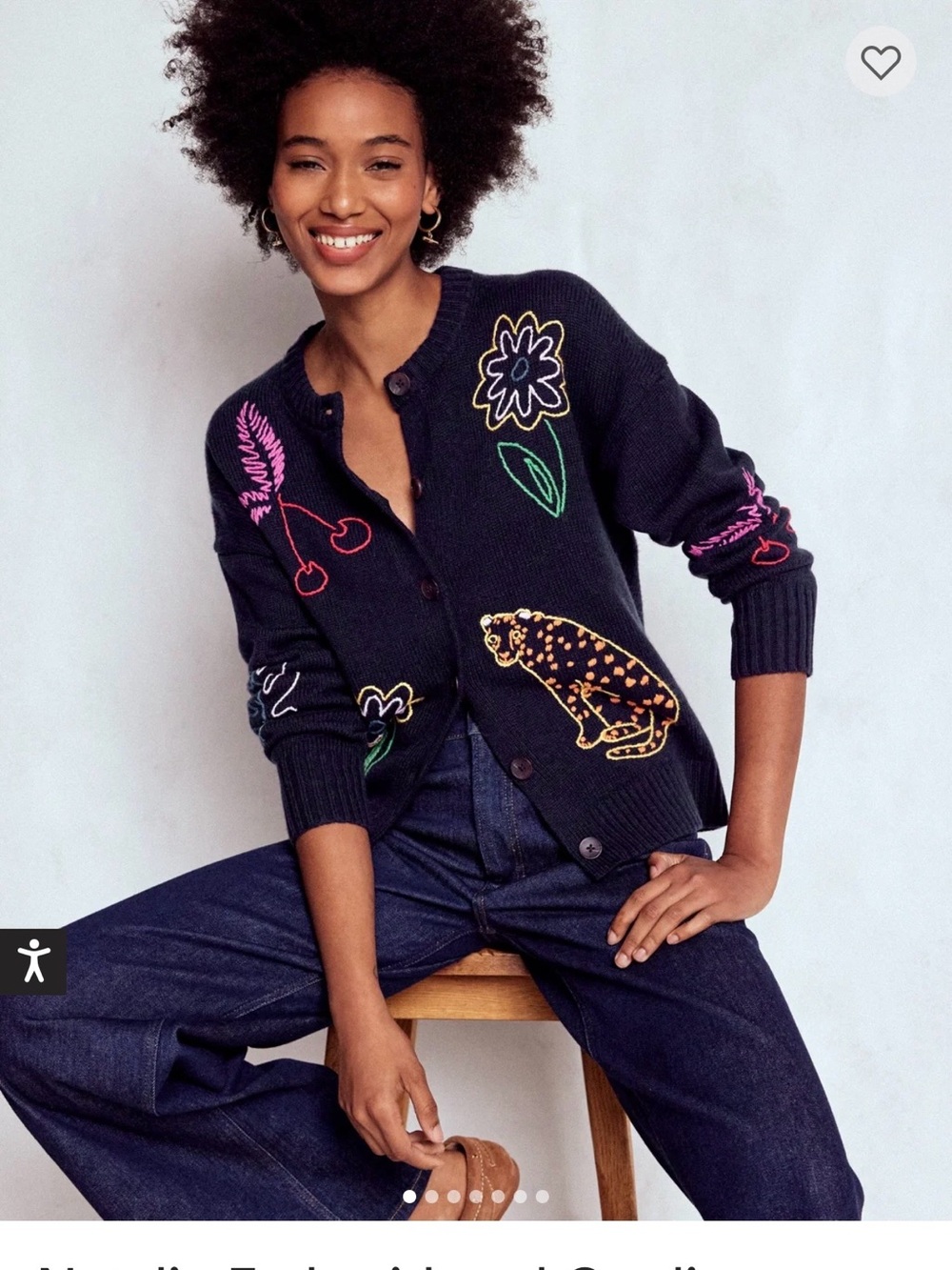 Boden Alpaca Wool Navy Embroidered Floral & Leopard Cardigan New With Tags sz L